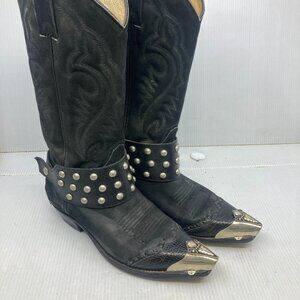 Vtg BOULET cowboy western harness rockabilly metal toe tips womens boots sz 5 C